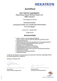 Zertifikat Seminar Sonderbrandmelder "Ansaugrauchmelder und Linienförmiger Wärmemelder", Patrick Vogelbacher